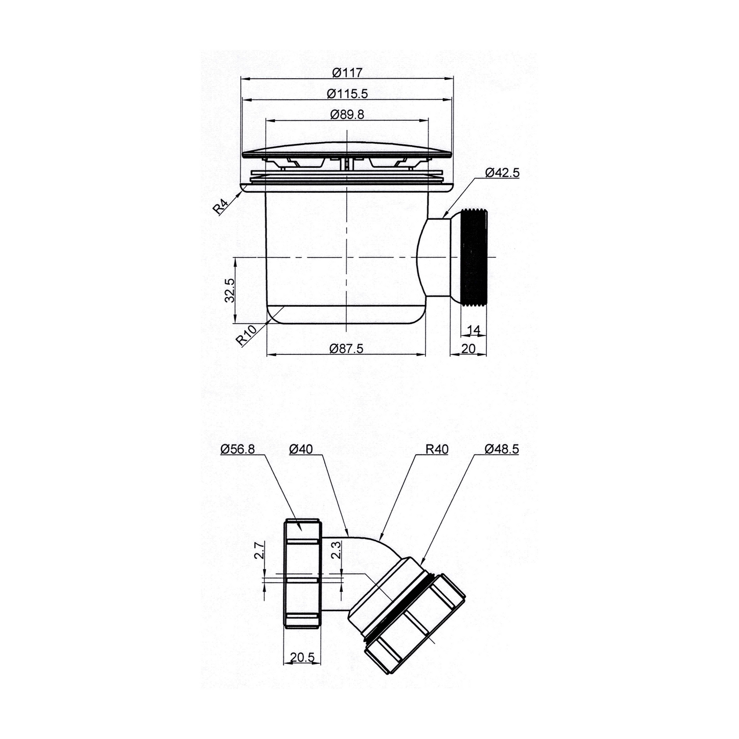 Shower Tray Fast Flow Waste 90mm Chrome
