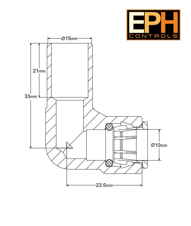 EPH Controls 15mm x 10mm Pushfit Radiator Valve Chrome Reducing Stem Elbow (Pack of 2)