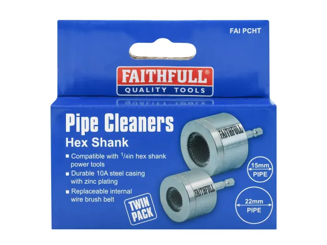 Faithfull External Copper Pipe Cleaning Tool 15mm & 22mm For Drill