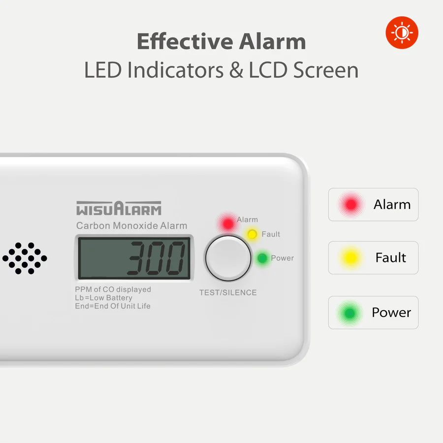 WISUALARM Carbon Monoxide Detector With 10 Years Battery