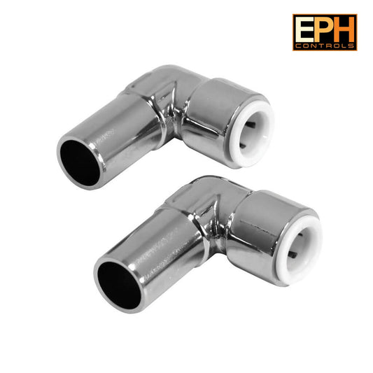 EPH Controls 15mm x 10mm Pushfit Radiator Valve Chrome Reducing Stem Elbow (Pack of 2)