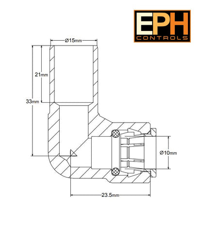 EPH Controls 15mm x 10mm Pushfit Radiator Valve Chrome Reducing Stem Elbow (Pack of 2)