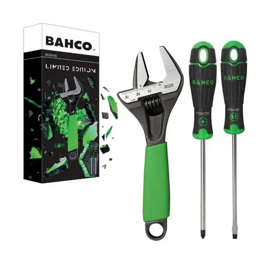 BAHCO 9029 Phosphate Green ERGO™ Adjustable Wrench 170mm + 2 Free Screwdrivers
