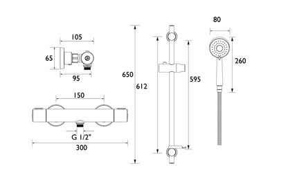 Bristan Frenzy Thermostatic Bar Shower with Multi Function Handset
